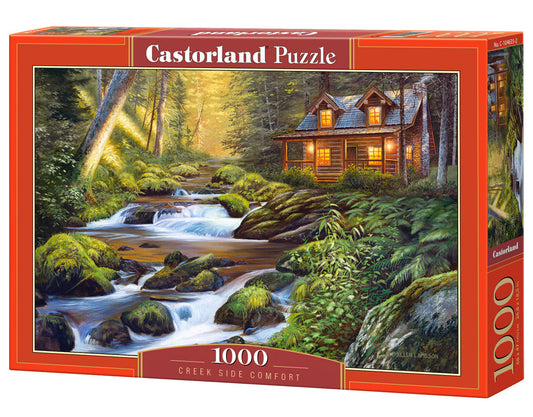 1000 Piece Jigsaw Puzzle, Creek Side Comfort, Cozy forest cottage, Forrest cabin, Adult Puzzle, Castorland C-104635-2