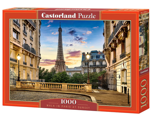 1000 Piece Jigsaw Puzzle, Walk in Paris at Sunset, Puzzle of France, cityscape, Eiffel Tower, Adult Puzzle, Castorland C-104925-2