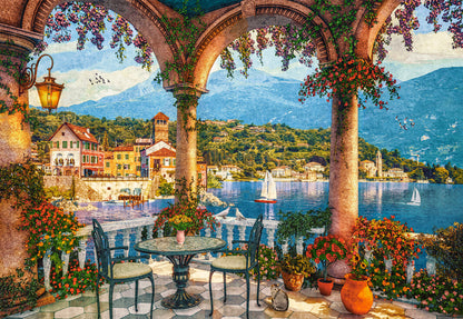 1000 Piece Jigsaw Puzzle, Mediterranean Veranda, Italian mountain lake, Adult Puzzle, Castorland C-105120-2