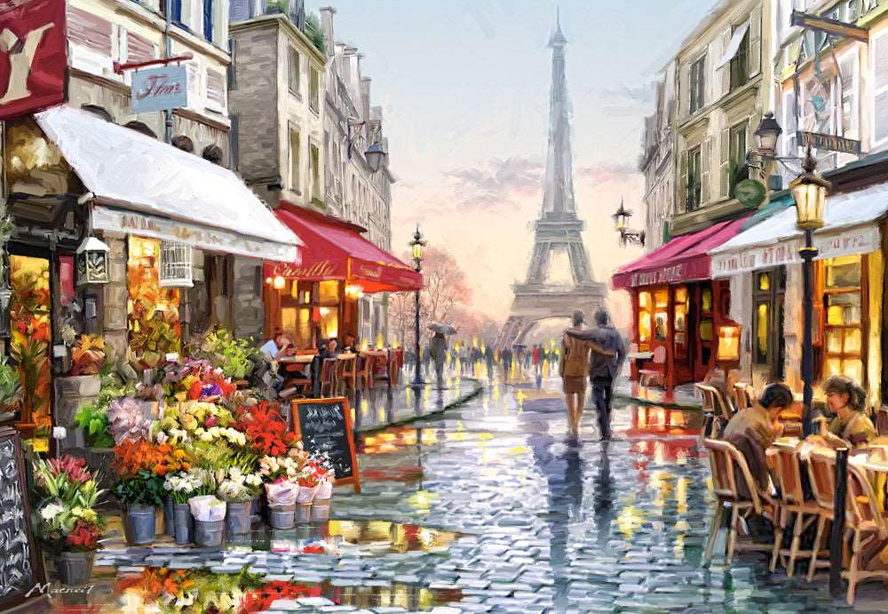 1500 Piece Jigsaw Puzzle, Flower Shop, Street of Paris, France, Eiffel Tower, Adult Puzzles, Castorland C-151288-2