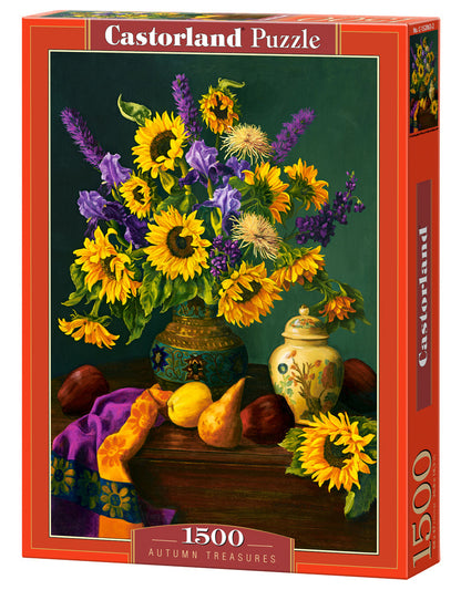 1500 Piece Jigsaw Puzzle, Autumn Treasures, Still nature puzzle, Sunflowers in a vase, Adult Puzzle, Castorland C-152063-2