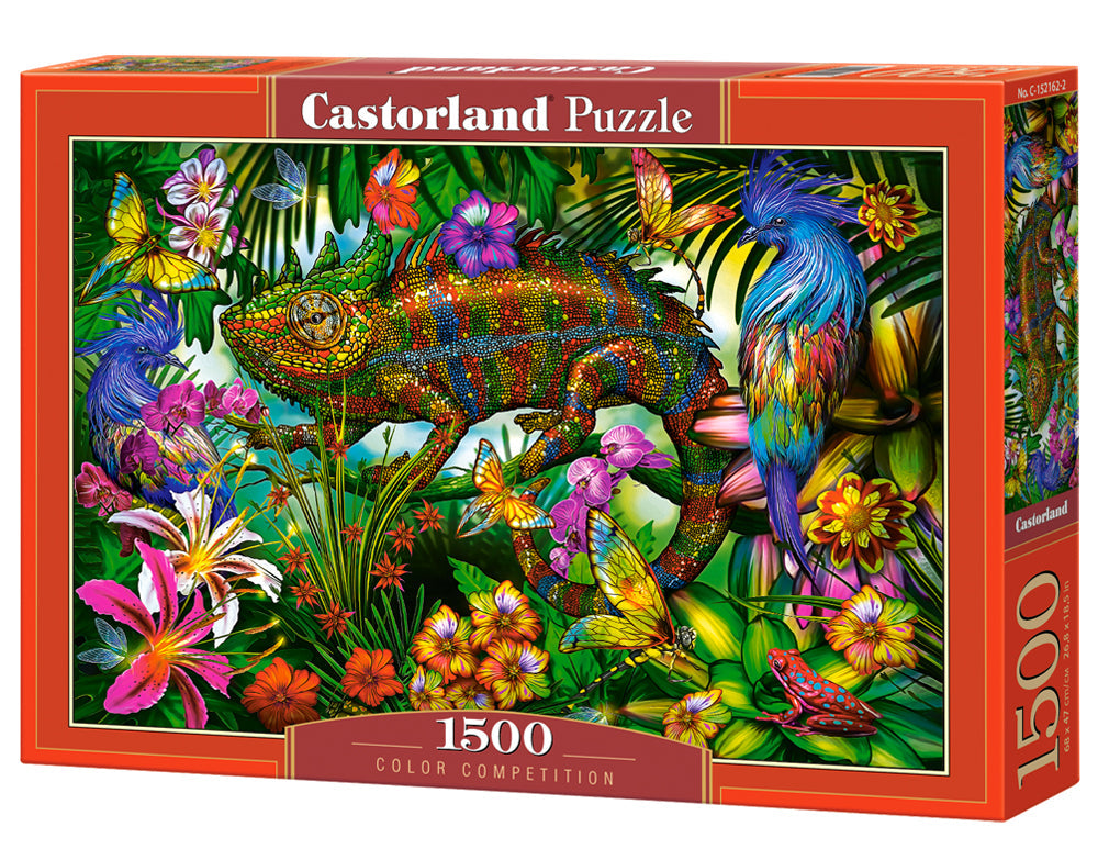 1500 Piece Jigsaw Puzzle, Color Competition, Chameleon, Animal puzzles, Colorful flowers, Adult Puzzle, Castorland C-152162-2