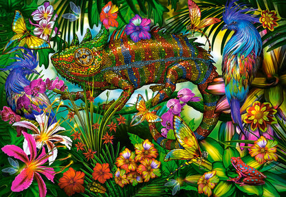 1500 Piece Jigsaw Puzzle, Color Competition, Chameleon, Animal puzzles, Colorful flowers, Adult Puzzle, Castorland C-152162-2