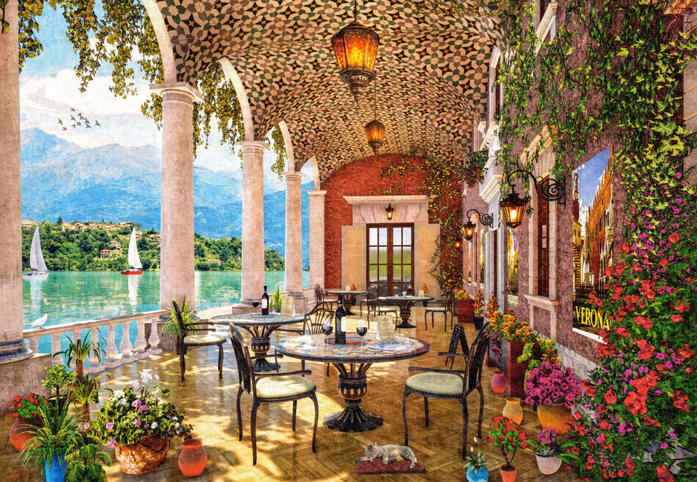 1500 Piece Jigsaw Puzzle, Lakeside Terrace, Italy, Mountain lake, Scenic view, Adult Puzzle, Castorland C-152186-2