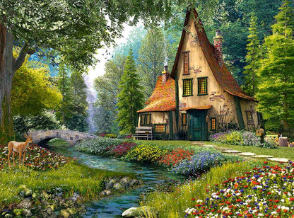 2000 Piece Jigsaw Puzzle, Toadstool Cottage, Charming Nook, Pond, Countryside, Adult Puzzles, Castorland C-200634-2