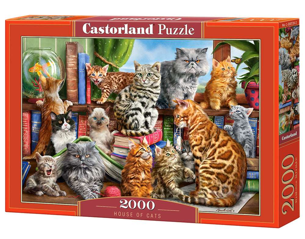 2000 Piece Jigsaw Puzzle, House of Cats, Happy Cats, Pets, Animals, Cats and Kittens, Adult Puzzles, Castorland C-200726-2