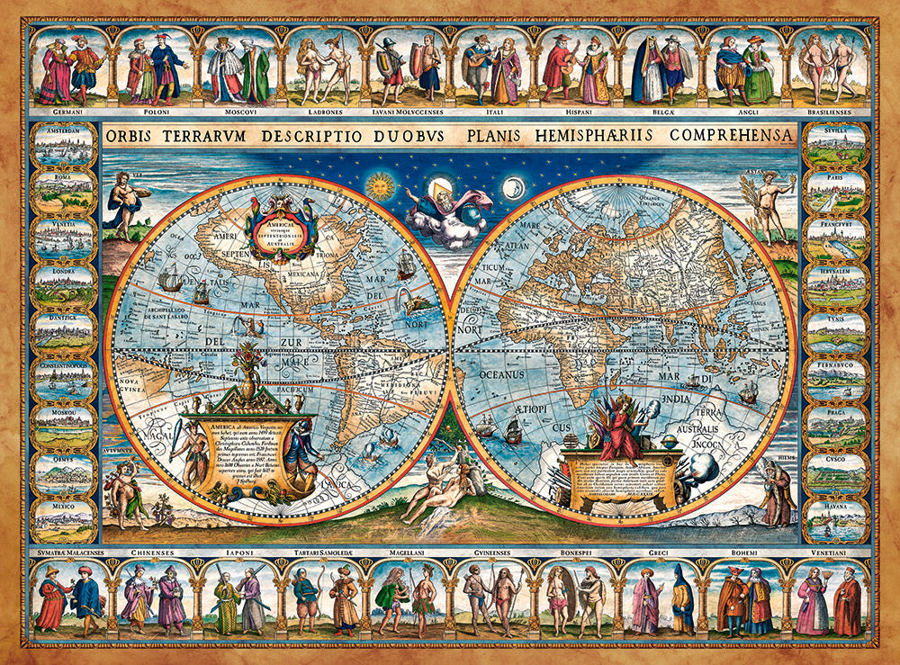 2000 Piece Jigsaw Puzzle, Map of the world 1639, Cartographic map, Historic puzzles, Geographic, Adult Puzzle, Castorland C-200733-2