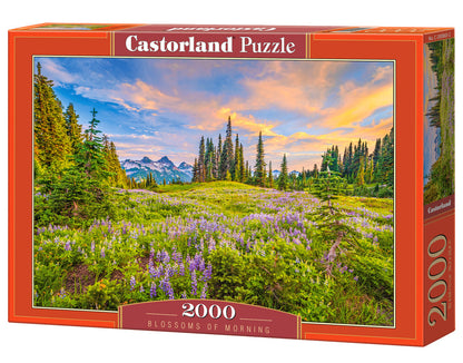 2000 Piece Jigsaw Puzzle, Blossoms of Morning, Landscape puzzles, Meadow, Mountain view, Adult Puzzle, Castorland C-200863-2