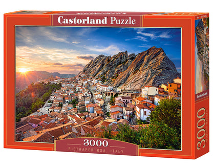 3000 Piece Jigsaw Puzzle, Pietrapertosa, Italy, Sunset, Scenic landscape, Mountain village, Adult Puzzle, Castorland C-300549-2