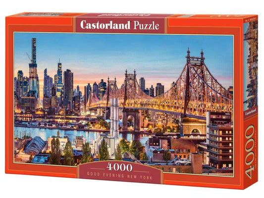 4000 Piece Jigsaw Puzzle, Good Evening New York, Puzzle of NYC, Puzzles of the USA, City Skyline Puzzle, New York Harbor and Bridge Puzzle, Castorland C-400256-2