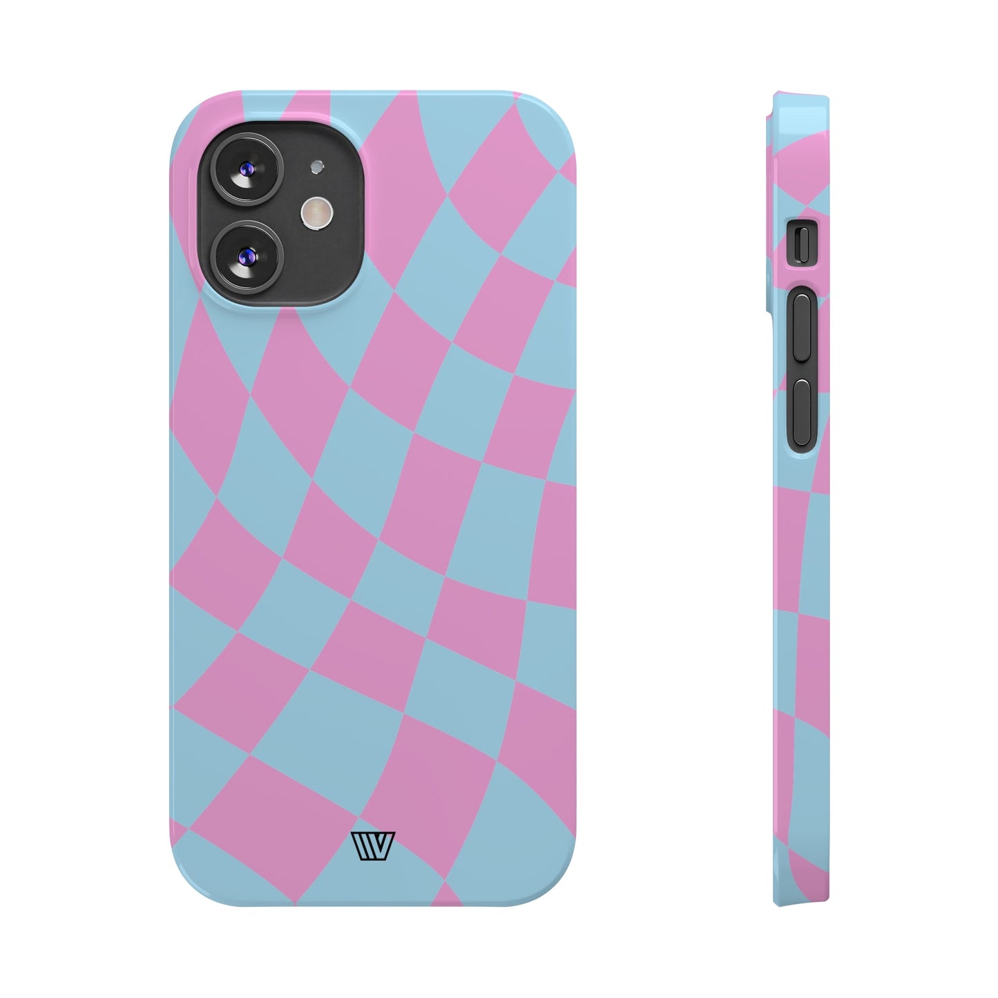 BLUE PINK CURVY CHECKERBOARD | Slim iPhone Case