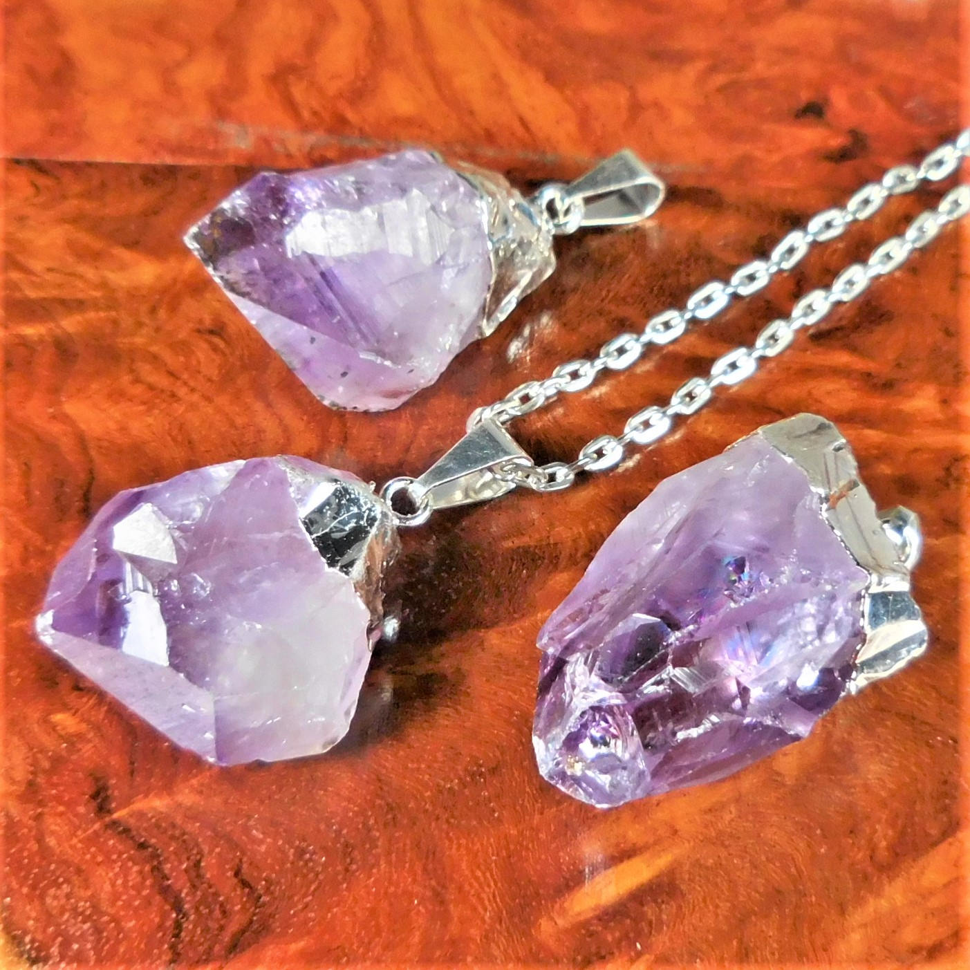 Amethyst Crystal Point Pendant (Silver Plated) Purple Gemstone Necklace Supply Jewelry Charm