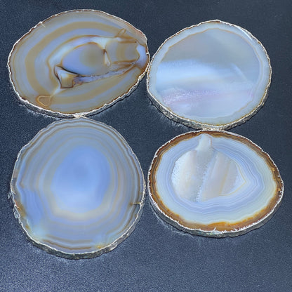 Agate Slice Coaster Silver Plated (Size #4)(4-5 Inches) Grade A Escort Place Cards