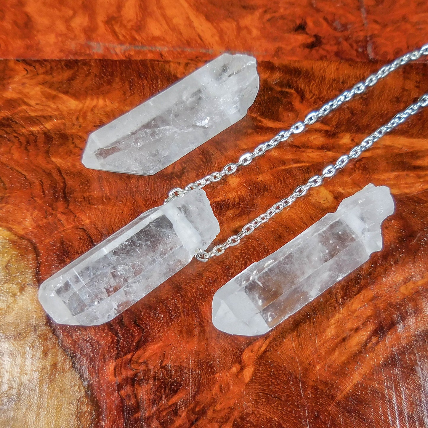 Drilled Hole Quartz Crystal Point Beads (3pcs)(2mm Hole) Pendant Necklace Charm Jewelry