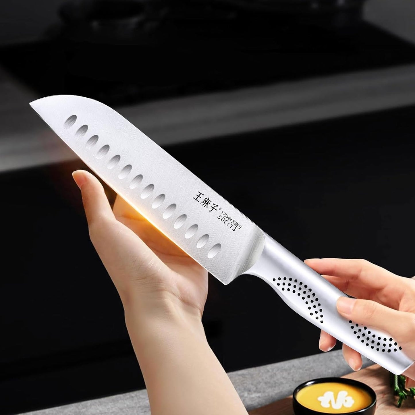 WANGMAZI Chef Santoku Knife（7-Inch, Sliver）