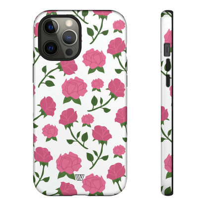 PINK ROSES ON WHITE | Tough Phone Case