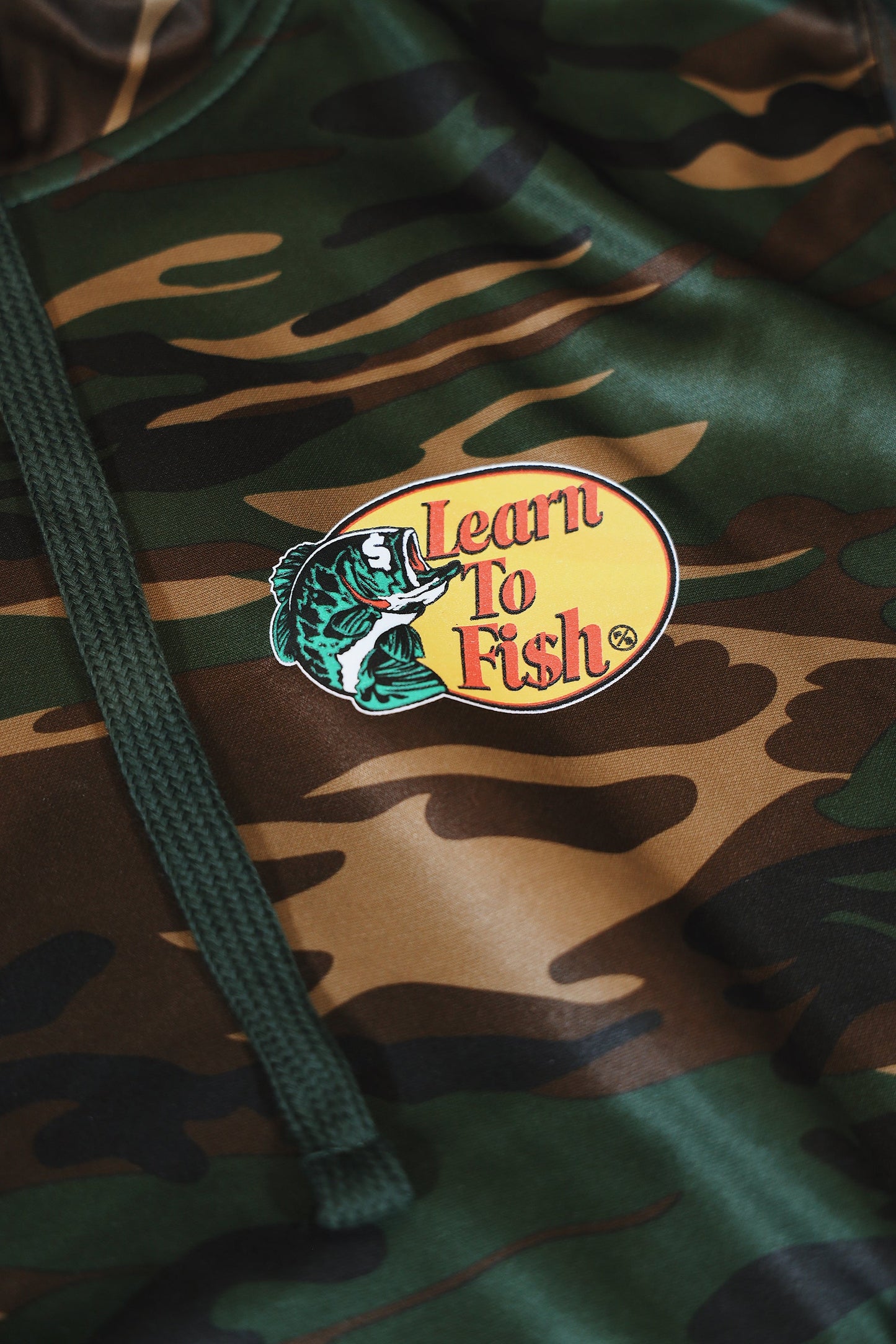 Learn To Fish: Polyester Hoodie (camo)