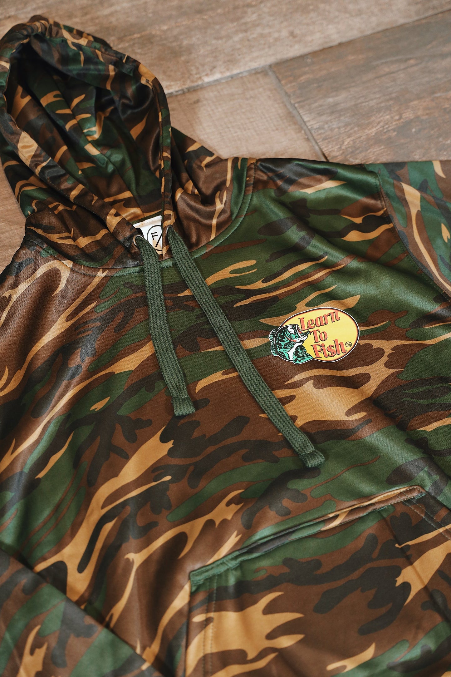 Learn To Fish: Polyester Hoodie (camo)