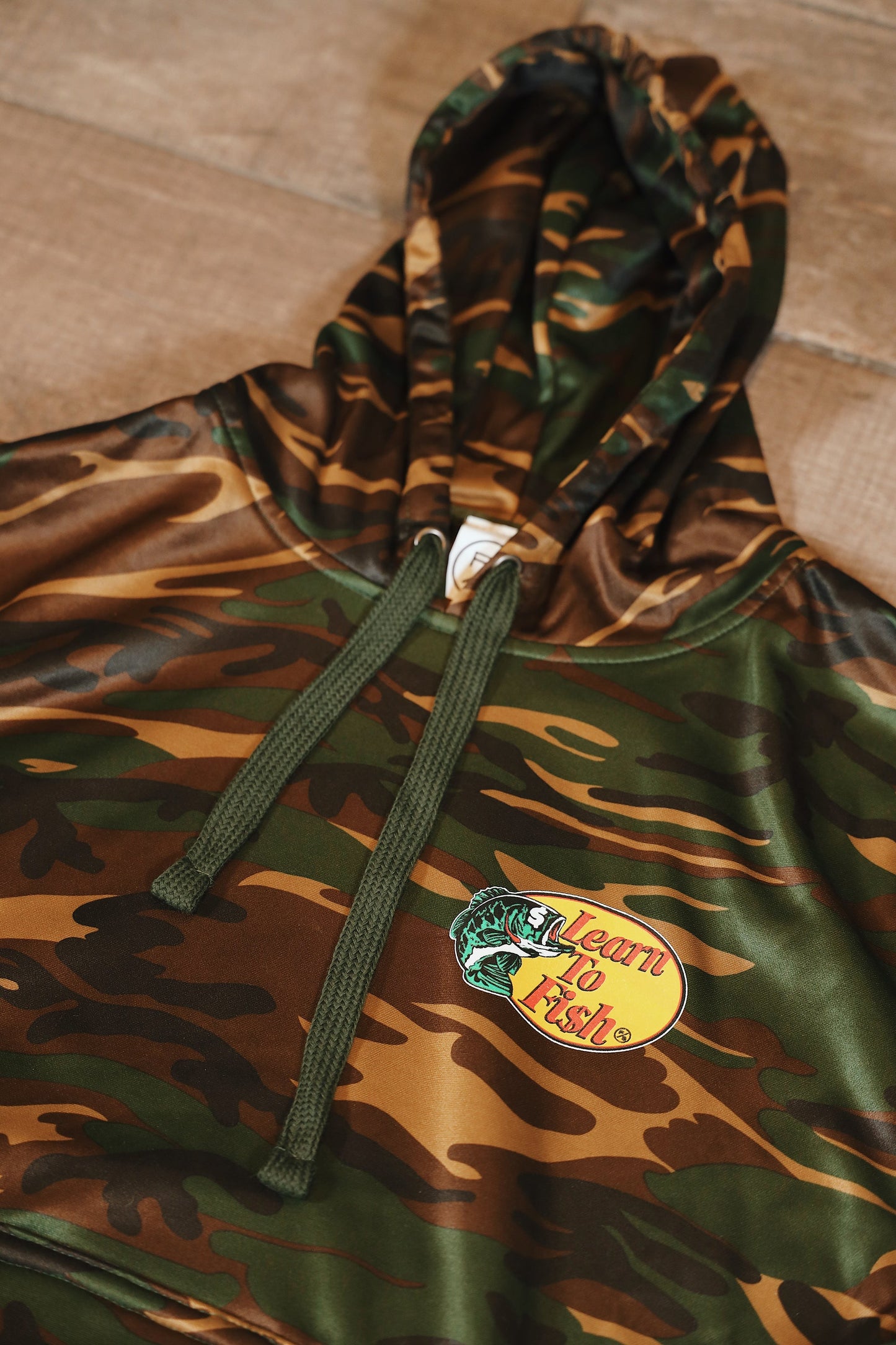 Learn To Fish: Polyester Hoodie (camo)