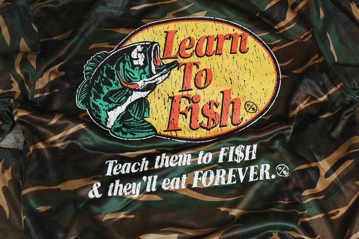 Learn To Fish: Polyester Hoodie (camo)