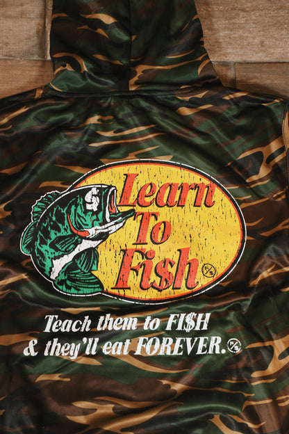 Learn To Fish: Polyester Hoodie (camo)