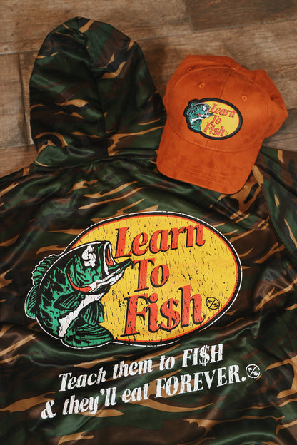 Learn To Fish: Polyester Hoodie (camo)