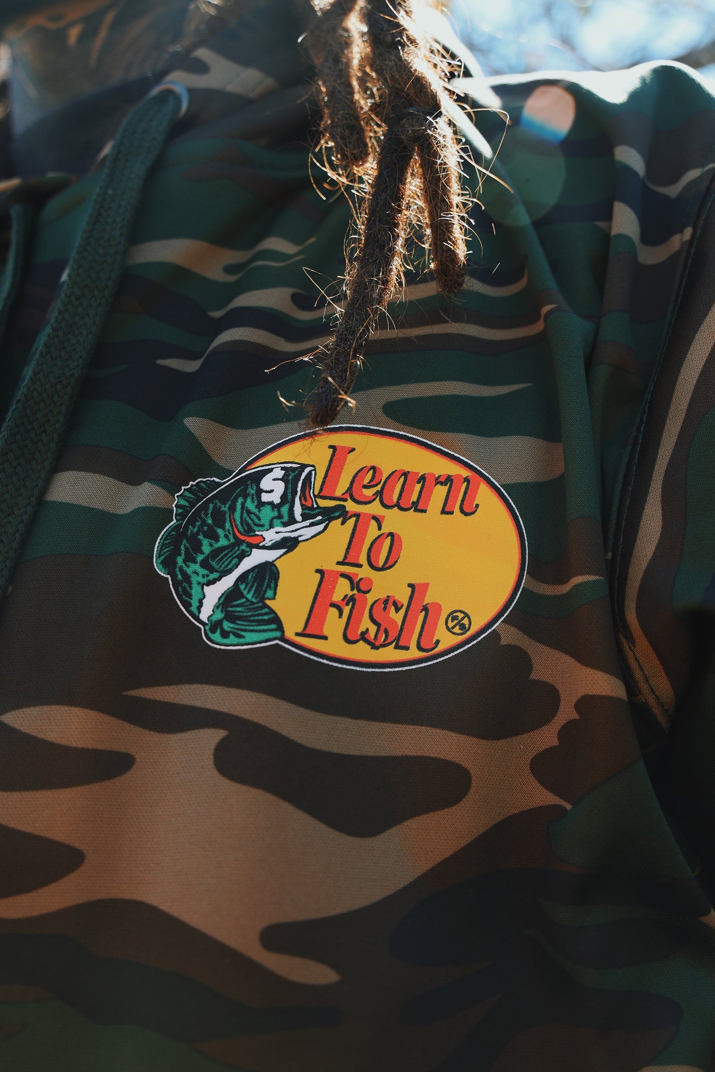 Learn To Fish: Polyester Hoodie (camo)