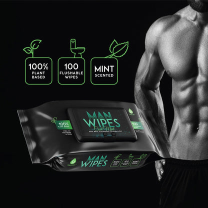 12 Pack of Flushable Man Wipes (1200 Mint Scented Wipes)