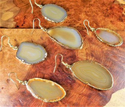 Agate Slice Earrings - Natural Gold