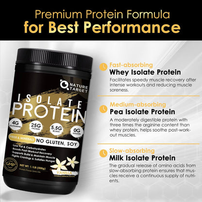 Isolate Whey Protein Powder Vanilla, 25g Protein Low Carb Sugar-Free & Gluten-Free