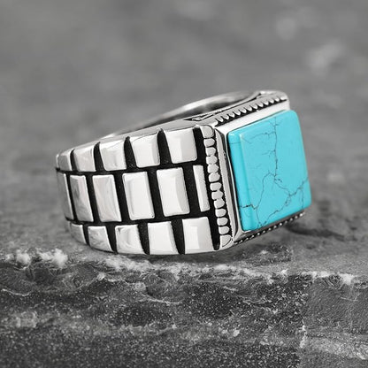 Chimoda Watch Design Sterling Silver Ring for Men Turquoise Stone