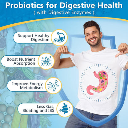 Probiotics + Prebiotics + Digestive Enzymes, 3 IN 1 for Men Digestive Health