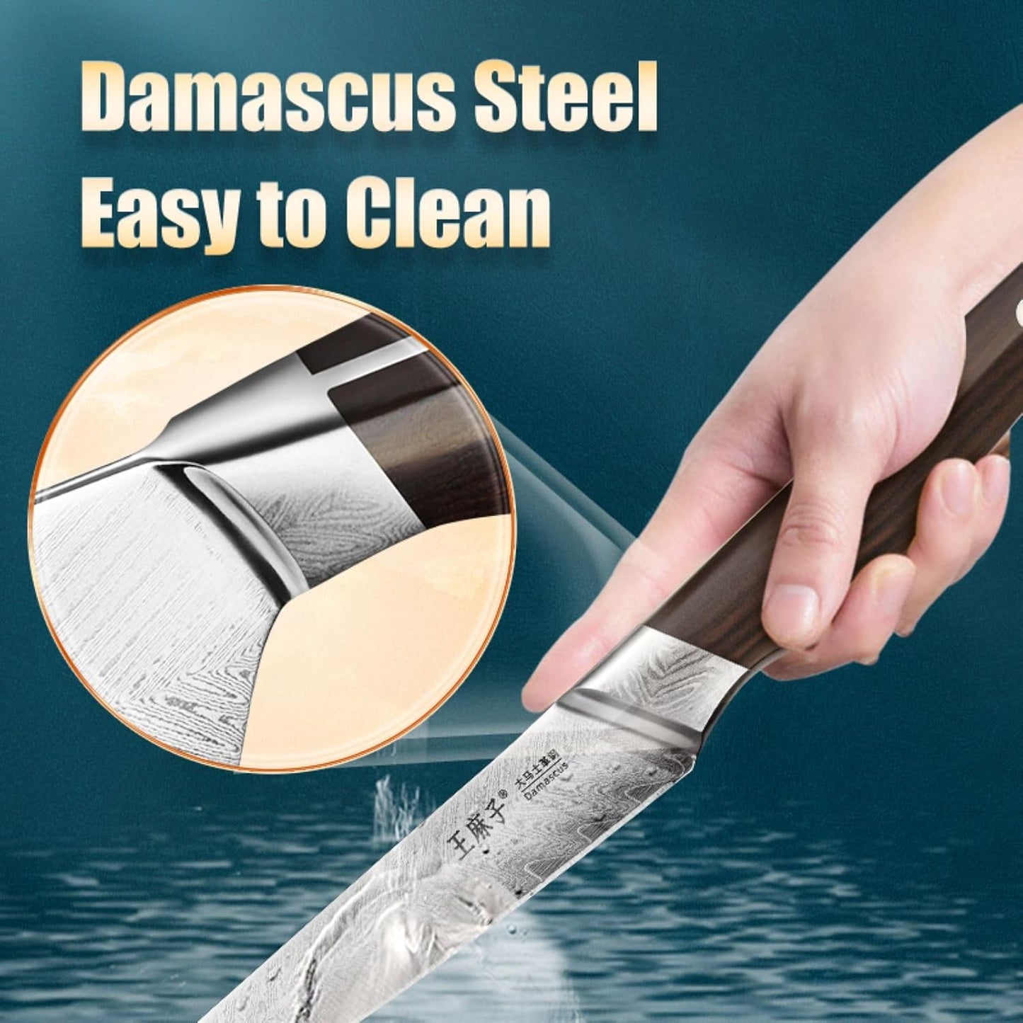 WANGMAZI Damascus Knife (5inch,Silver)