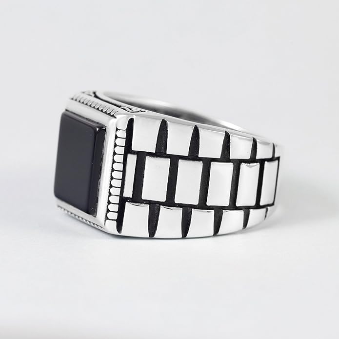 Chimoda Watch Design Sterling Silver Ring for Men Onyx Stone