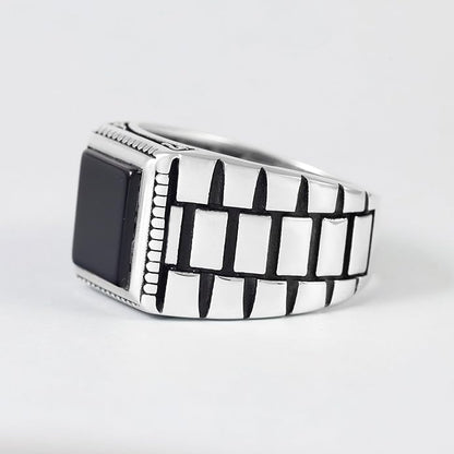 Chimoda Watch Design Sterling Silver Ring for Men Onyx Stone