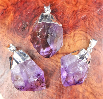 Amethyst Crystal Point Pendant (Silver Plated) Purple Gemstone Necklace Supply Jewelry Charm