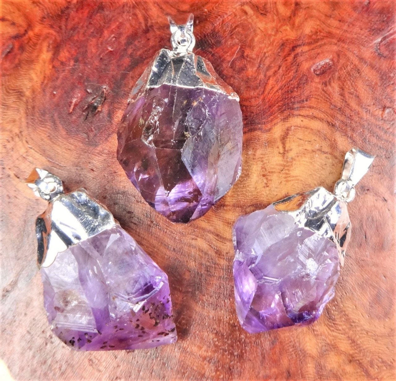 Amethyst Crystal Point Pendants (5 pcs)(Silver Plated) Bulk Wholesale Jewelry Supply Lot