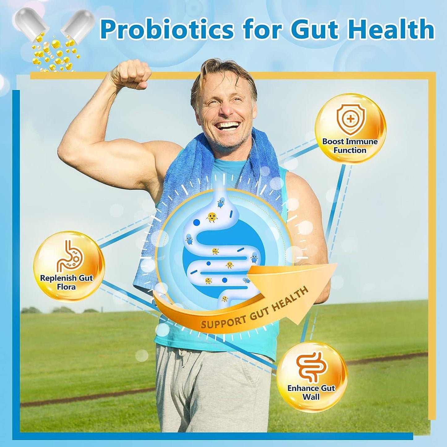 Probiotics + Prebiotics + Digestive Enzymes, 3 IN 1 for Men Digestive Health