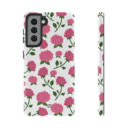 PINK ROSES ON WHITE | Tough Phone Case