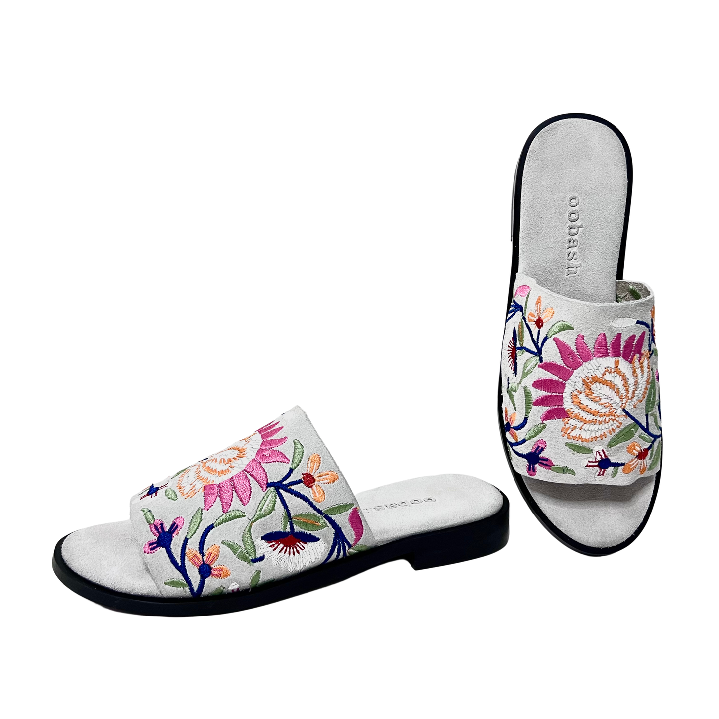 Rose Ice embroidered suede leather Mule