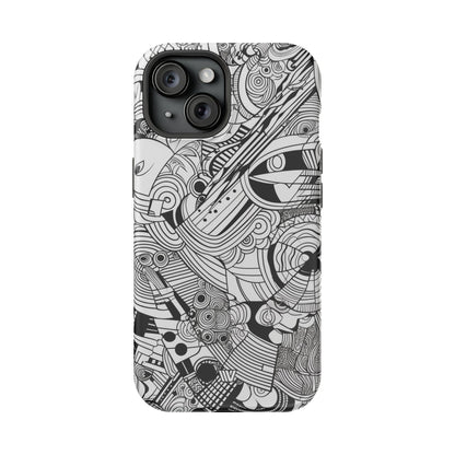 B&W ABSTRACT DOODLE | MagSafe Tough iPhone Case