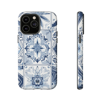 BLUE WHITE TILE | Tough Phone Case