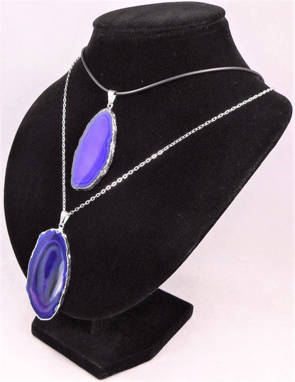 Purple Agate Slice Pendant (Silver Plated Edges) Polished Geode Slice Jewelry