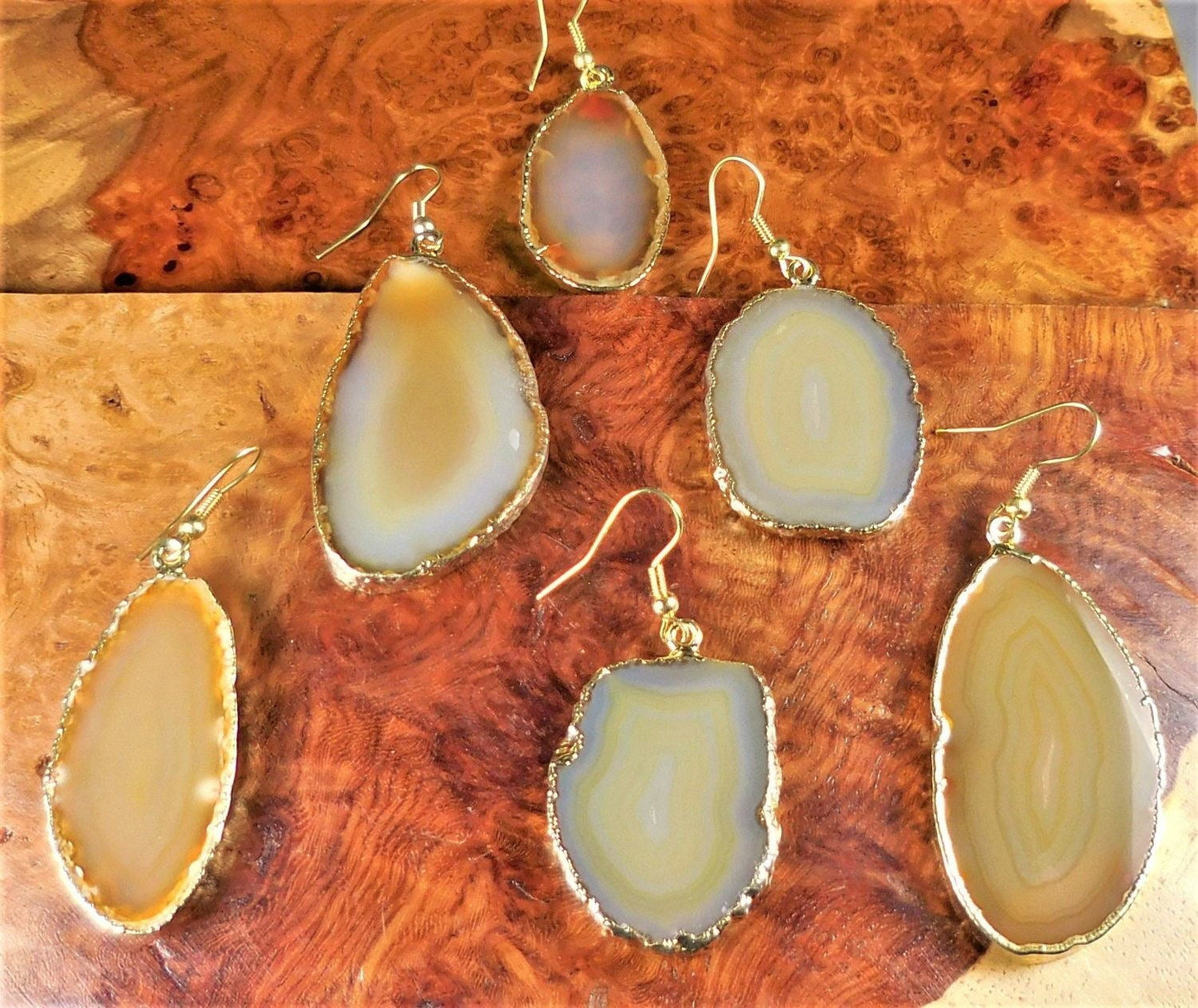 Agate Slice Earrings - Natural Gold