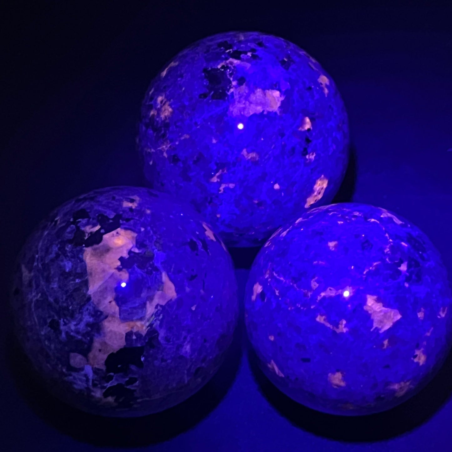 Syenite Spheres ( Set Of 3 ) Large (2.5-3 Inches)( UV Reactive ) Bulk Wholesale Lot Large Polished Carving