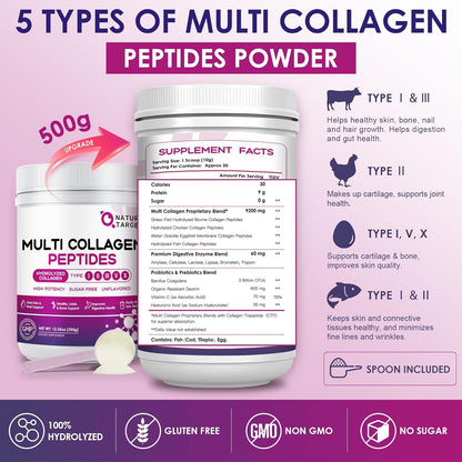 Hydrolyzed Multi Collagen Peptides Powder, with Hyaluronic Acid & Vitamin C