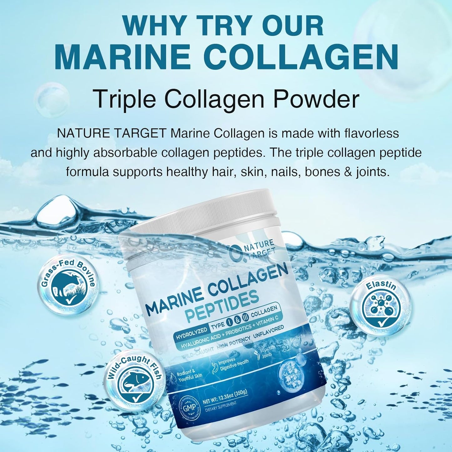 Wild Caught Marine Collagen Peptides Powder, with 18 Amino Acids