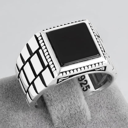 Chimoda Watch Design Sterling Silver Ring for Men Onyx Stone