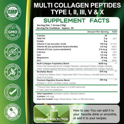 Multi Collagen Peptides Powder - Hydrolyzed Collagen with Energy Blend