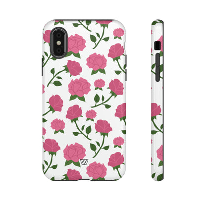 PINK ROSES ON WHITE | Tough Phone Case